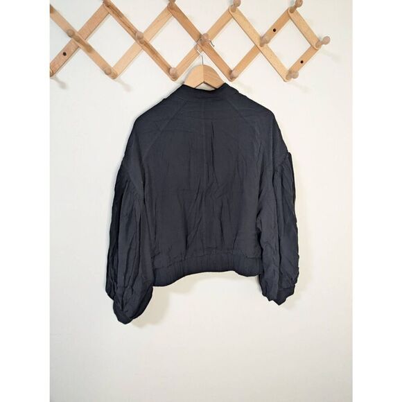NWT Free People On Point Bomber Crop Jacket Black Full Zip Coat - Size L - Picture 4 of 7